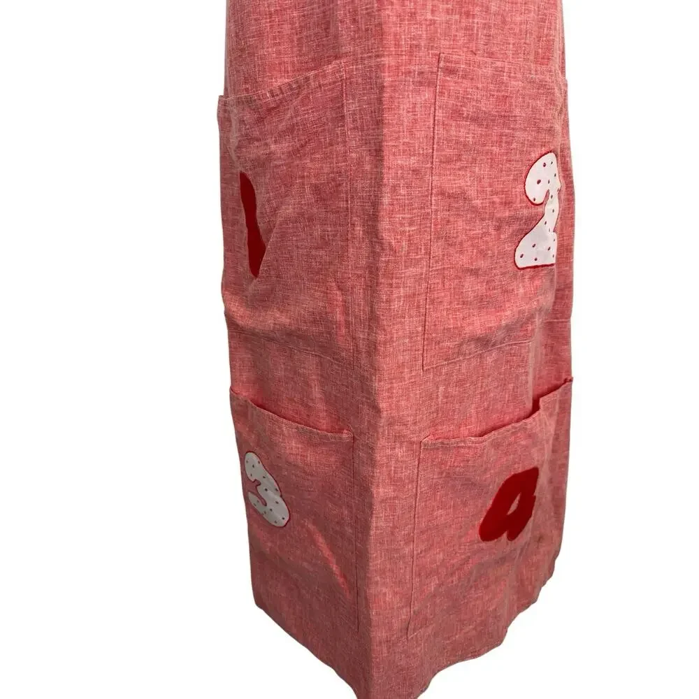 Vintage I Love Music Apron Red Full Length Applique Number Pockets Retro Kitchen